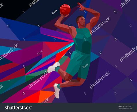 Polygonal Geometric Professional Basketball Player On Colorful Low Poly