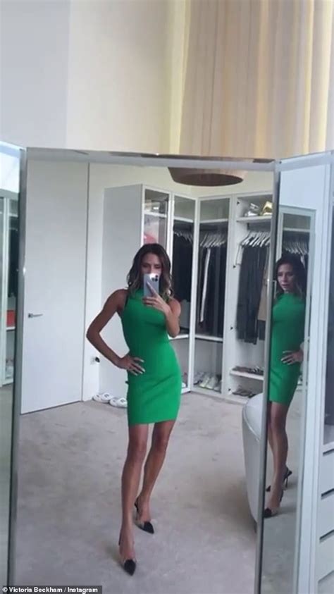 Victoria Beckham Puts On A Very Leggy Display In A Figure Hugging Green