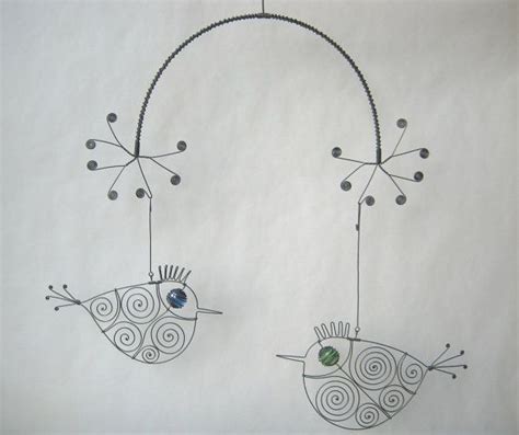Wire Bird Mobile In Blue And Green Etsy Bird Mobile Wire Art