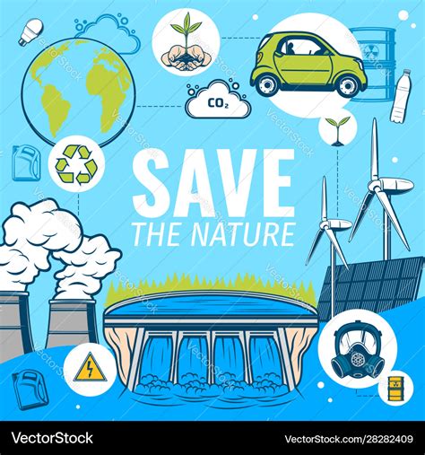 Save Nature Clean Green Planet Ecology Poster Vector Image