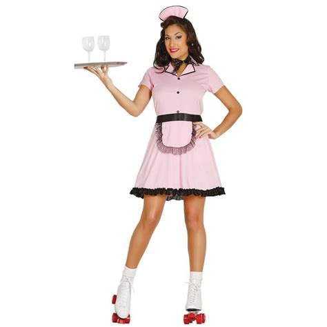 50s Diner Girl Costume Pink Waitress Outfit French Maid Fancy Dress Ebay