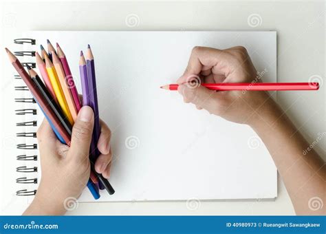 Man Holding Colored Pencils And Sketching Stock Image Image Of