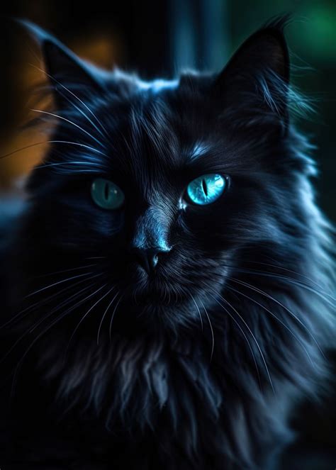 Blue Eyed Black Cat Poster By Powerful Words Displate