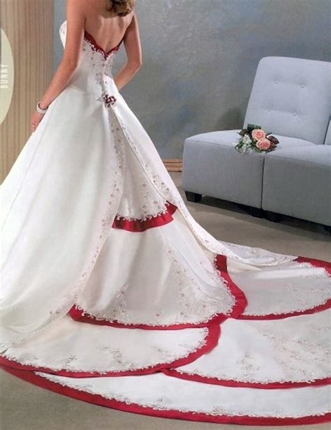 Red And White Wedding Dress Sweetheart Satin Ball Gown Wedding Gowns