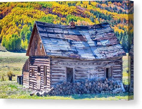 Rocky Mountain Rural Rustic Cabin Autumn View Canvas Print Canvas Art