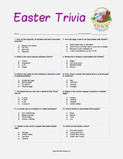 This is a printable quiz with multiple choice answers. Multiple Choice Trivia Questions And Answers For Kids ...