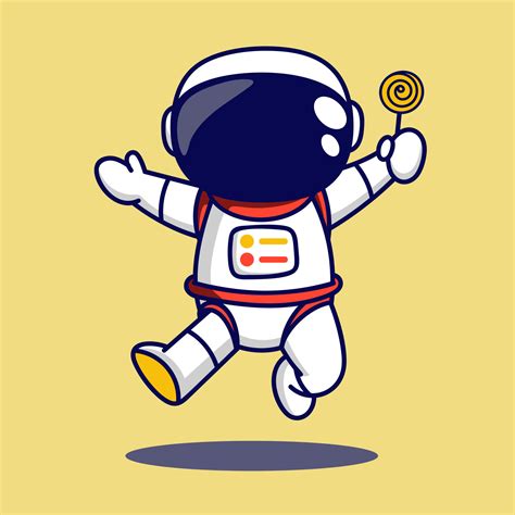 Cute Astronaut Jumping With Lollipop Cartoon Character Vector