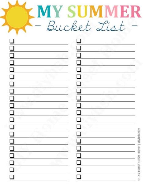 A Printable Summer Bucket List