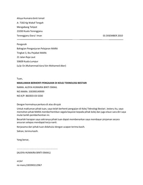 Pdf Contoh Surat Berhenti Mara Dokumentips