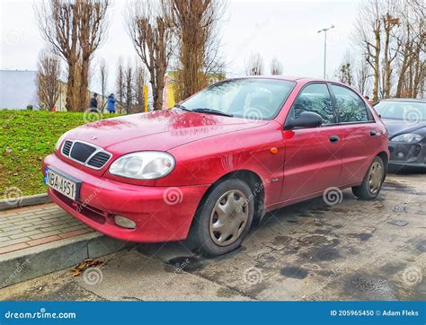 Old Red Daewoo Lanos Hatchback Private Car Parked Editorial Image