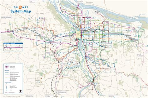The bus icons on this map represents major landmarks only and does not equate to the number of stops the bus may take. Portland TriMet Transit System Map | System map, Portland ...