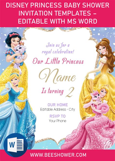 Download Disney Princess Baby Shower Invitation Templates Editable
