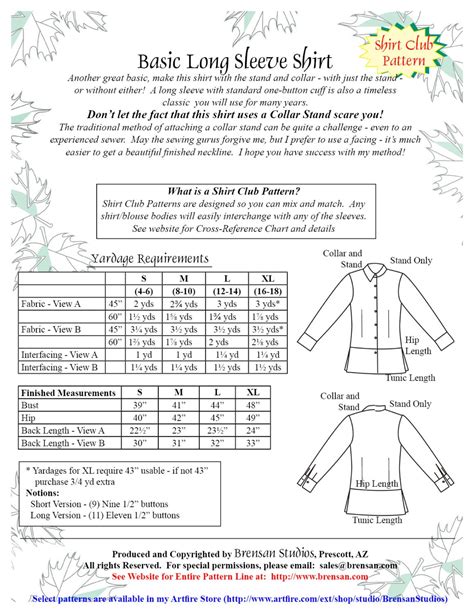 Basic Long Sleeve Shirt Sewing Pattern Bss119