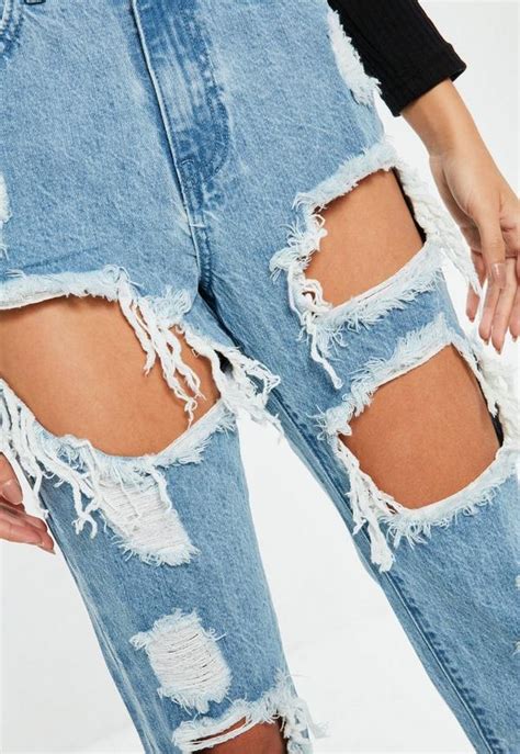 Blue Riot Stonewash High Rise Ripped Mom Jeans Missguided Ireland