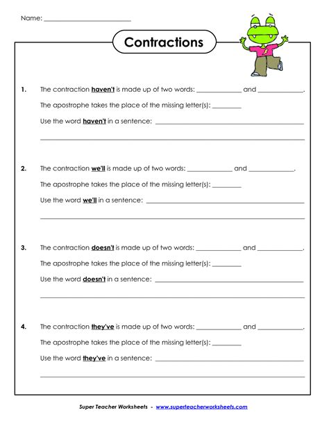 12 Contractions Using Not Worksheets