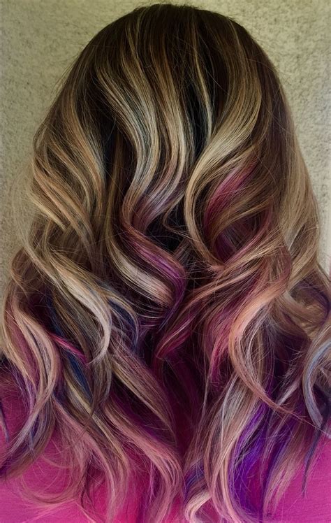 Blonde Hair With Highlights Purple Peekaboo Highlights Hair Color