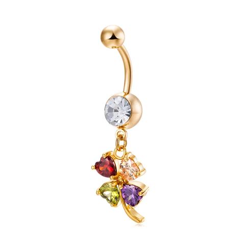 Romantic Colorful Clover Crystal Navel Bars Sexy Clover Zircon Piercing Belly Button Ring Women