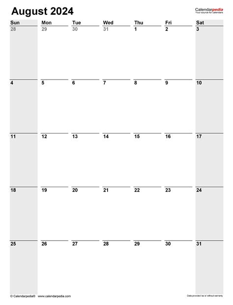 August 2024 Calendar Templates For Word Excel And Pdf