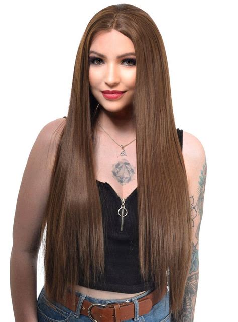 chocolate brown lace front wig extra long straight fashion wig