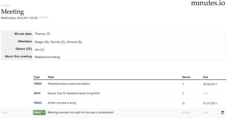 Tipps und vorlage der chef schaut voller erwartung in die runde: minutes.io: Meetings ganz einfach protokollieren: förderland