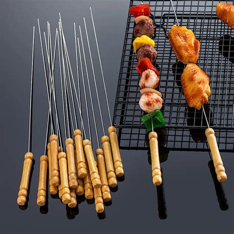 50pcs Stainless Steel Barbecue Skewer Forks Round Kebab Stick Bbq