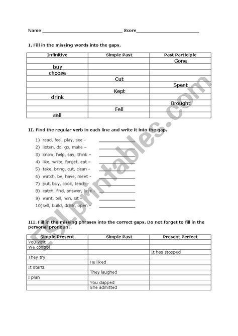 Regular And Irregular Verbs Worksheets