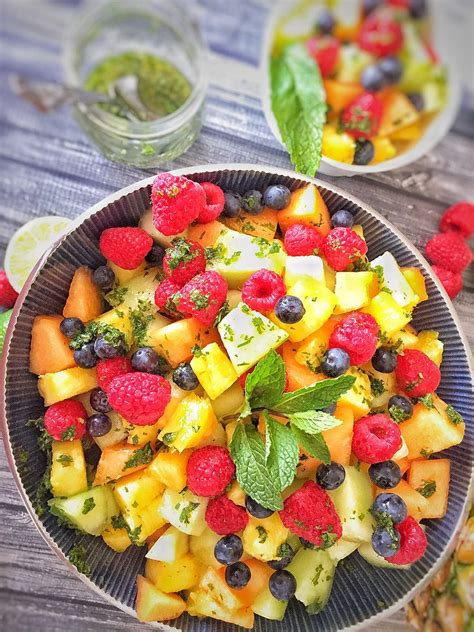 Fruit Salad With Honey Lime Mint Dressing Is Full Of Colors Flavors