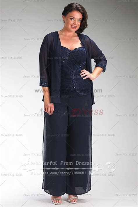 plus size dark navy chiffon three piece mother of the bride dress pants sets nmo 075 mother of