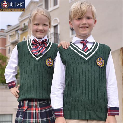 Free Shipping 100cotton School Uniform Sweater Vestkids Winter