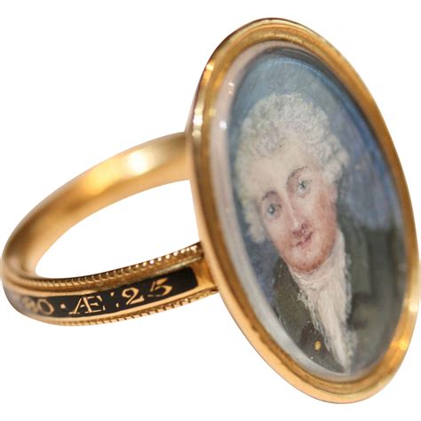 fine antique georgian 18 carat gold portrait and black enamel mourning ring english 1780