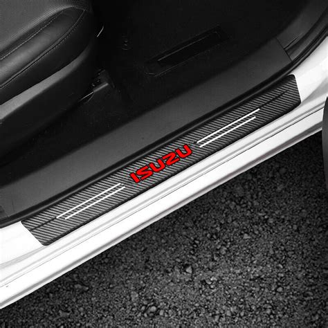 4pcset Car Door Side Step Sill Strip Carbon Fibre Leather Anti Scratch