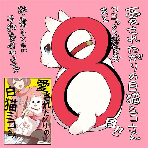 愛されたがりの白猫ミコさん コミックス発売まであと8日‼️ カウントダウンイラスト毎日上げていきますのでお楽しみに‼️」久川 はる🍗愛されたがりの白猫ミコさん書籍化🎉の漫画