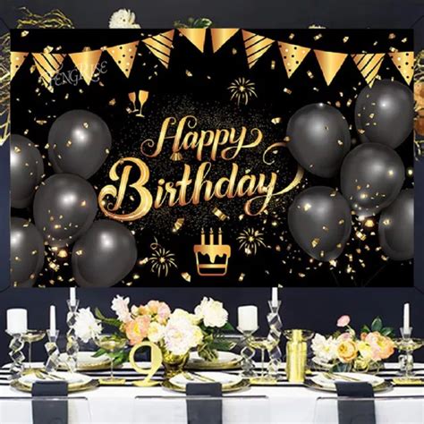 HAPPY BIRTHDAY BACKDROP Black Gold Birthday Party Background For Adult Backdrop PicClick