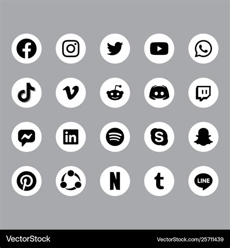 White Black Social Media Set Icon 2019 Royalty Free Vector