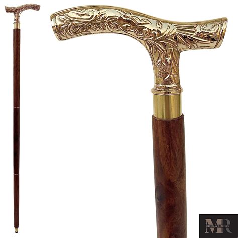Souvnear Derby Canes And Ebony Brass T Shape Handle In Golden Tone