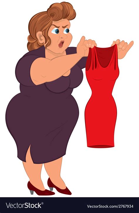 cartoon fat woman in purple dress holding small vector image