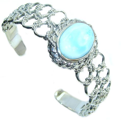 Royal Design Light Blue Larimar Sterling Silver Bracelet Cuff Model