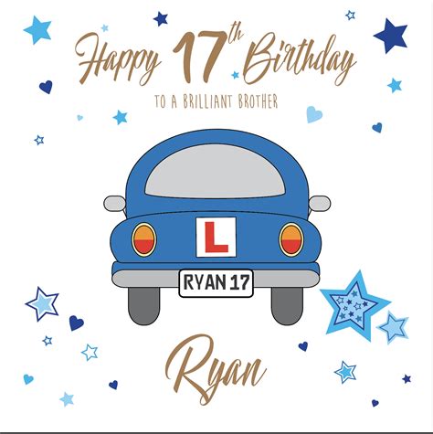 Personalised Boys Learner Driver 17th Birthday Card Son Grandson Nephew