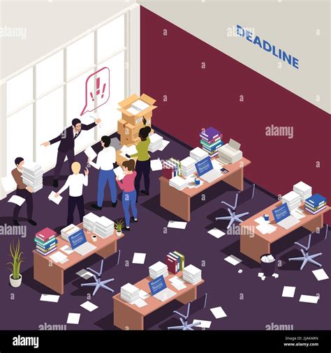 Chaotic Messy Office Work Isometric Composition With Disorganized