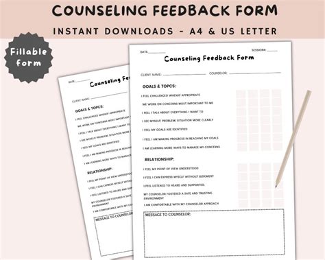 Counseling Review Form Client Feedback Form Client Survey Etsy