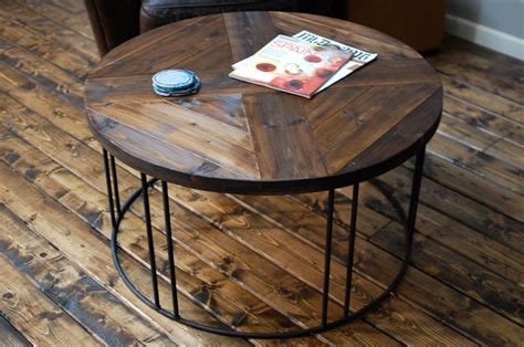 Round Wood Coffee Table Industrial Wood Furniture Industrial Steel