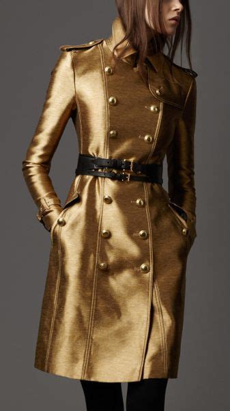 burberry metallic trench coat in gold gold ochre lyst