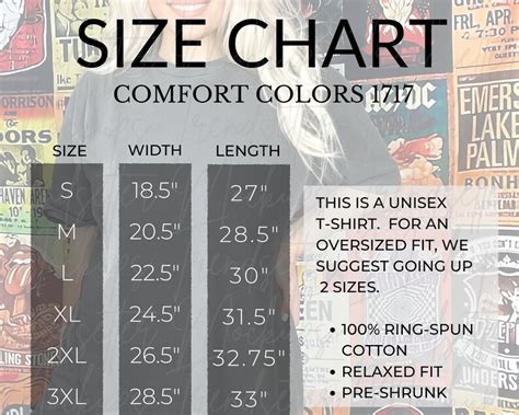 Comfort Colors C1717 Size Chart 1717 Comfort Colors Unisex Etsy