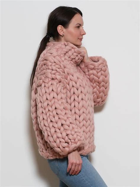 Pastel Pink Chunky Knit Sweater Turtleneck In Size S Oversized Sweater