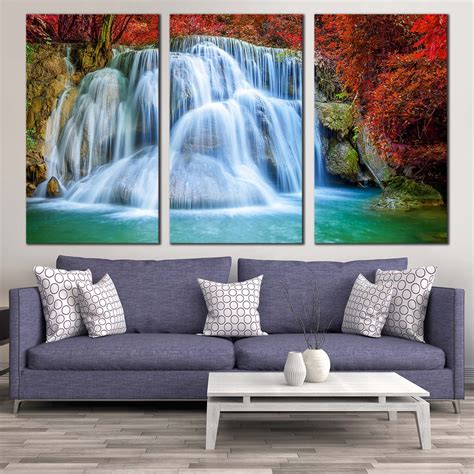Thailand Waterfall Canvas Wall Art Colorful Waterfall Scenery Canvas