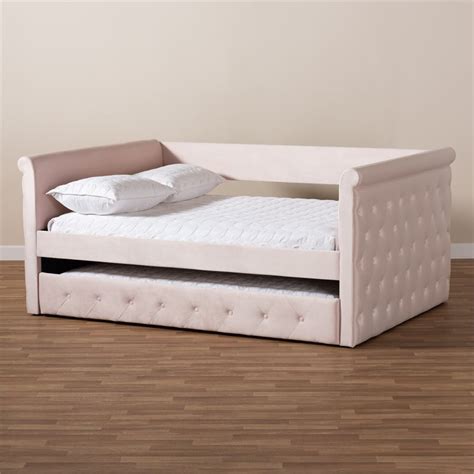 A channeled frame and soft velvet finish make this daybed an extremely elegant choice. Baxton Studio Amaya Velvet and Wood Queen Daybed with ...