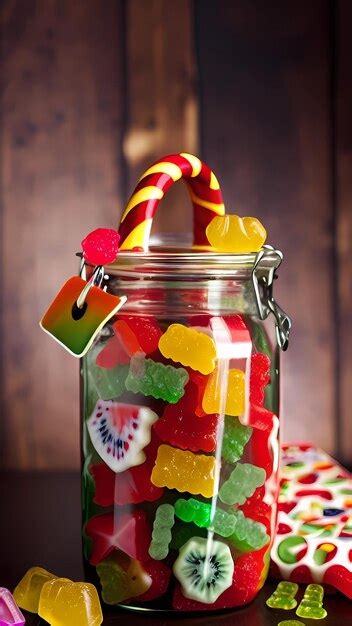 Premium Ai Image Multicolor Assorted Gummy Candies In A Bottle Jar