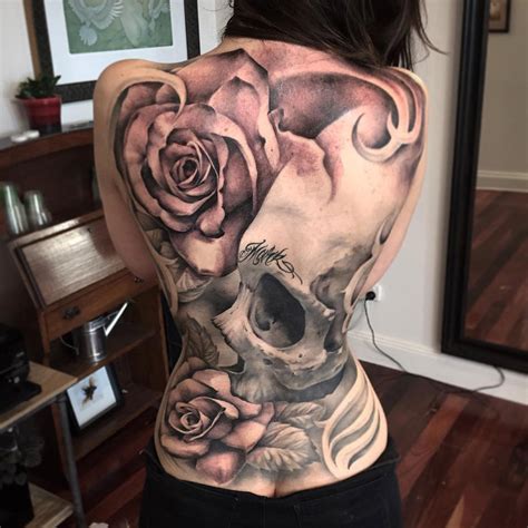 Skull And Roses Full Back Piece Best Tattoo Design Ideas