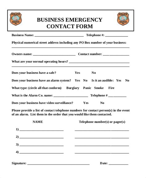 Free 12 Sample Emergency Contact Forms In Pdf Ms Word Excel