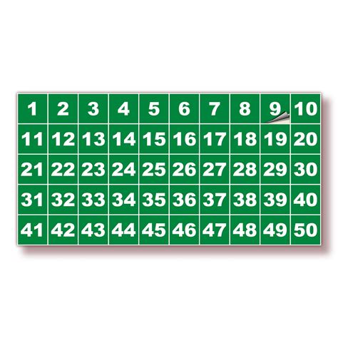 Isyfix Green Consecutive Number Stickers 1 To 50 1 Inch 1 Set